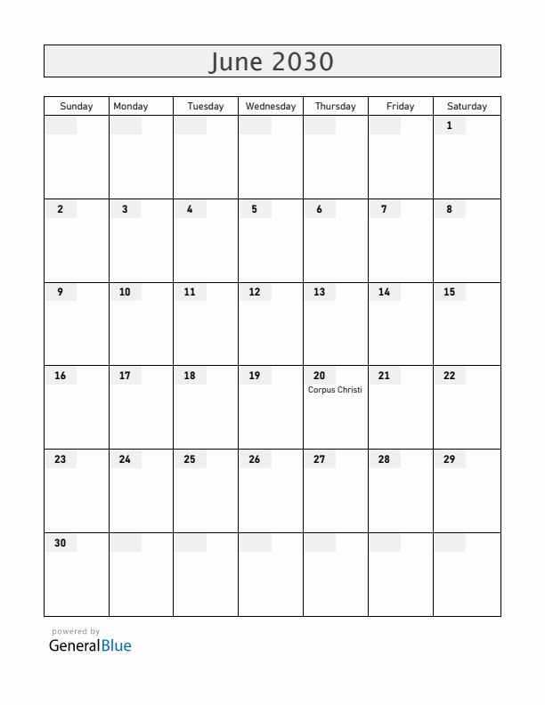 San Marino June 2030 Calendar with Holidays