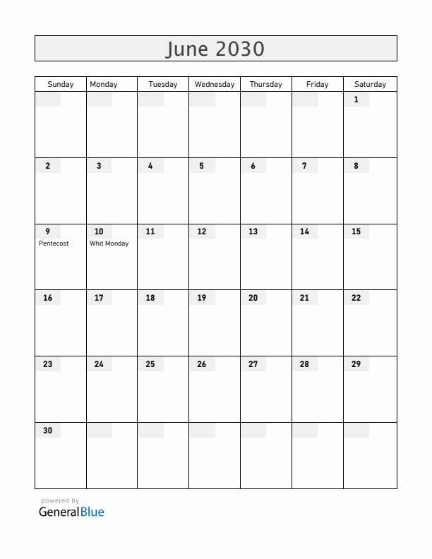 Mayotte June 2030 Calendar with Holidays