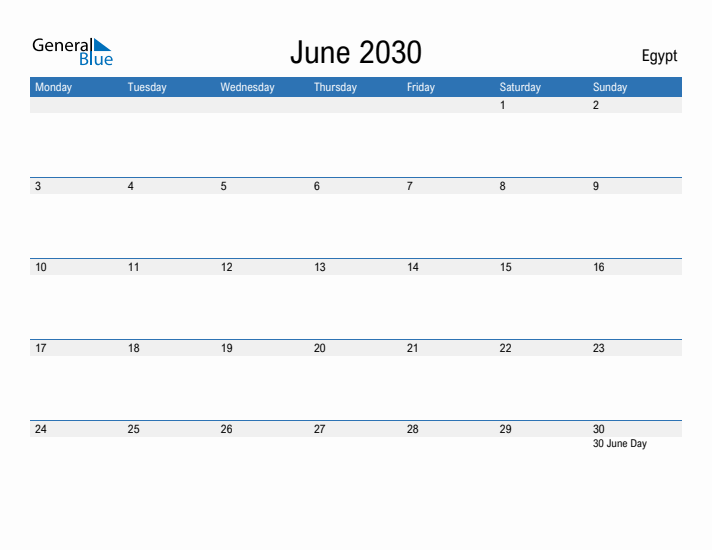 Fillable June 2030 Calendar