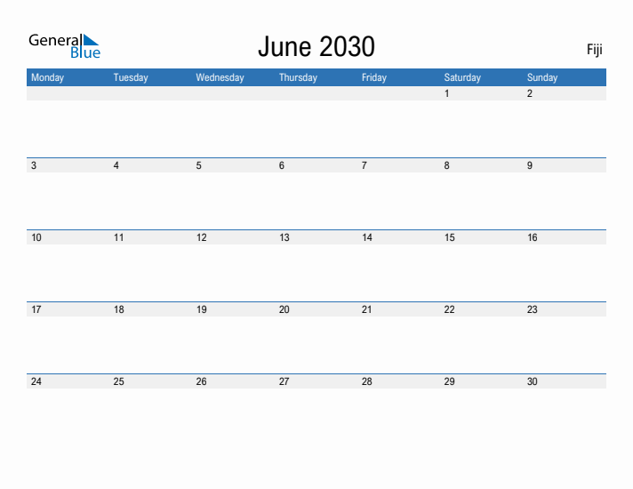 Fillable June 2030 Calendar