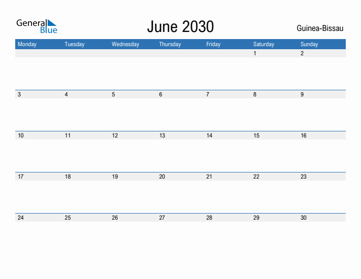 Fillable June 2030 Calendar
