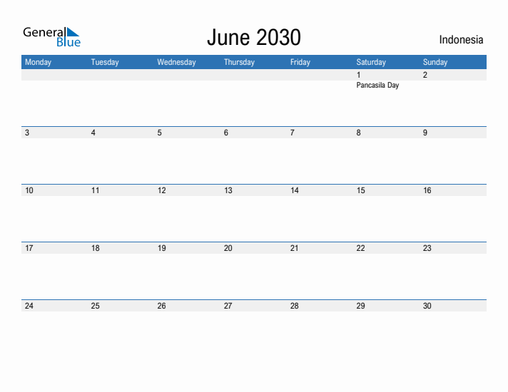 Fillable June 2030 Calendar