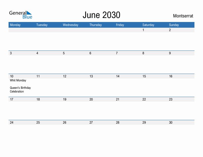 Fillable June 2030 Calendar