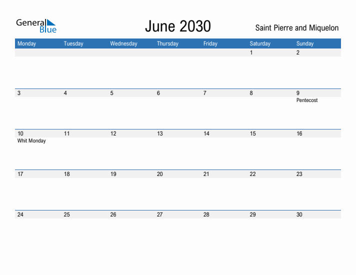 Fillable June 2030 Calendar