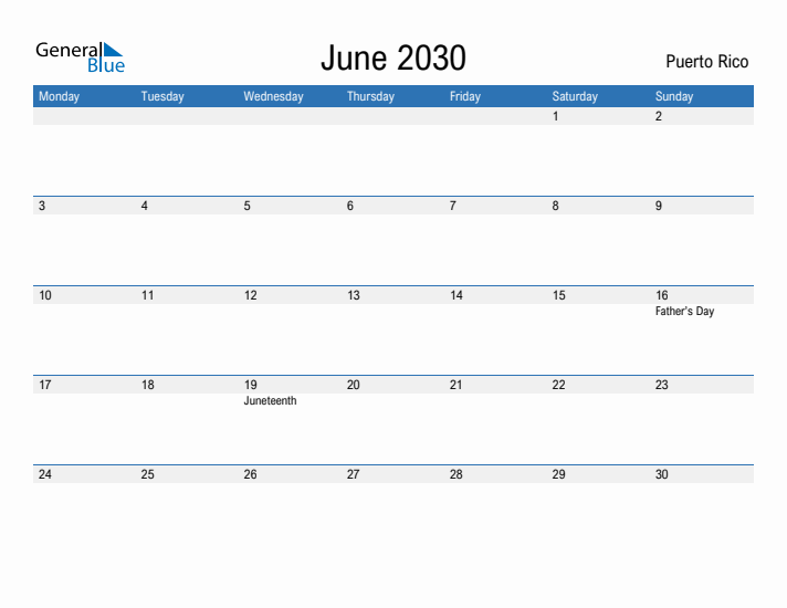 Fillable June 2030 Calendar