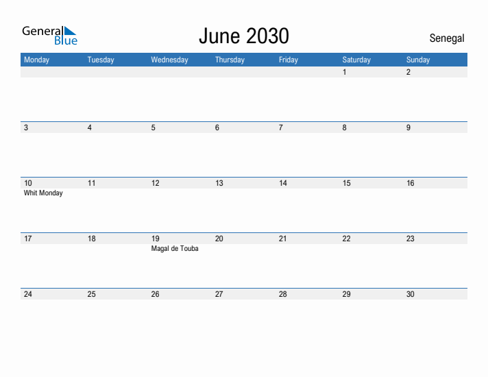 Fillable June 2030 Calendar