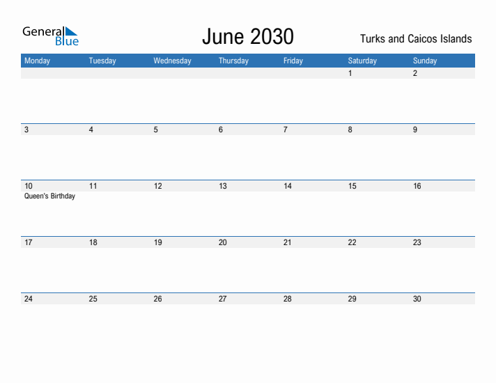 Fillable June 2030 Calendar