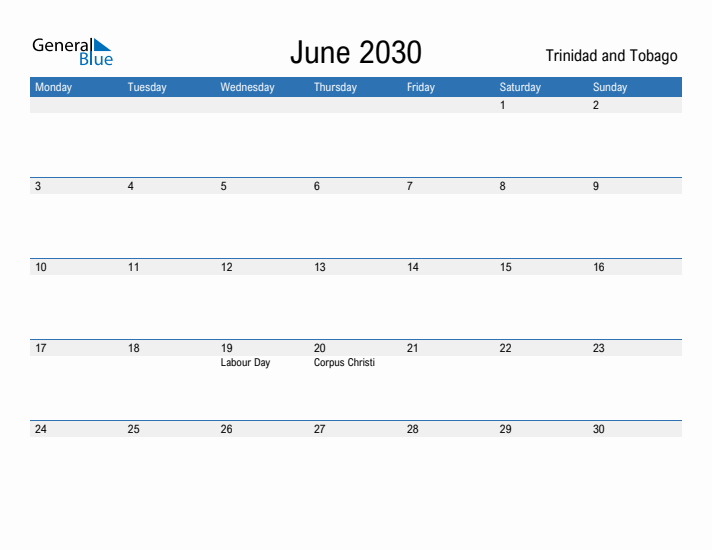Fillable June 2030 Calendar