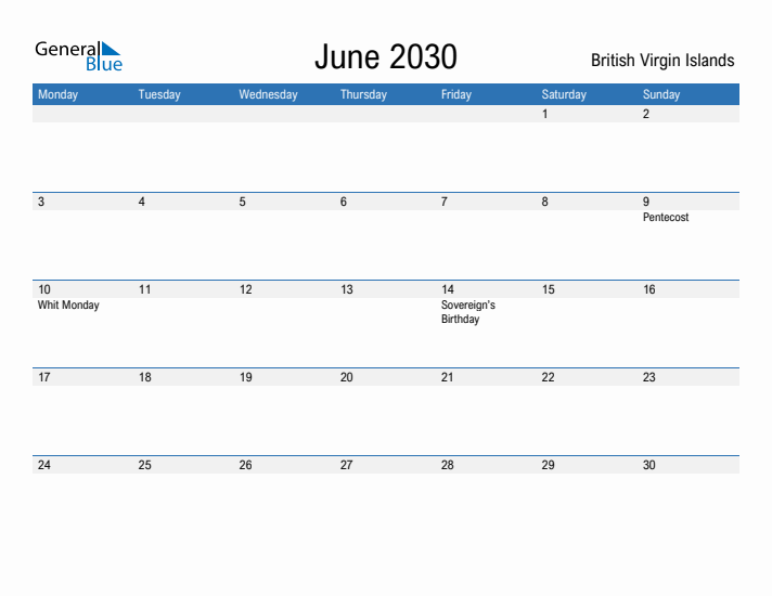 Fillable June 2030 Calendar
