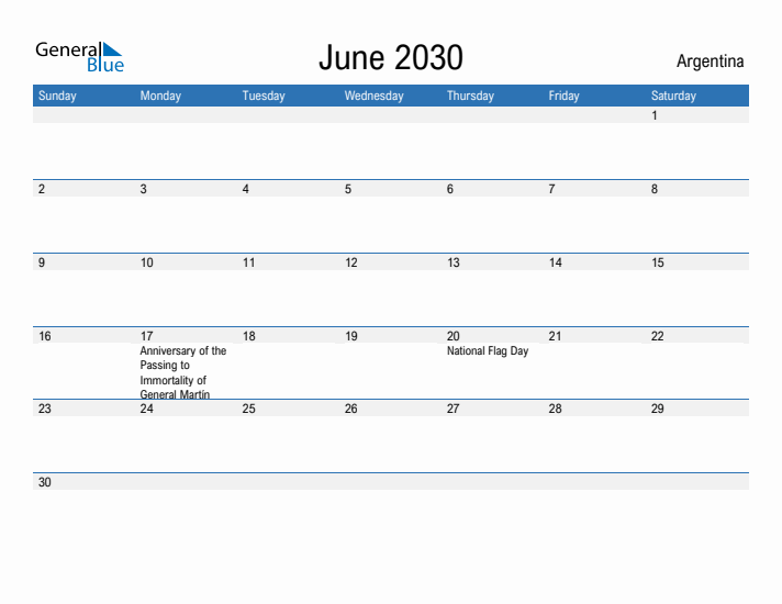 Fillable June 2030 Calendar