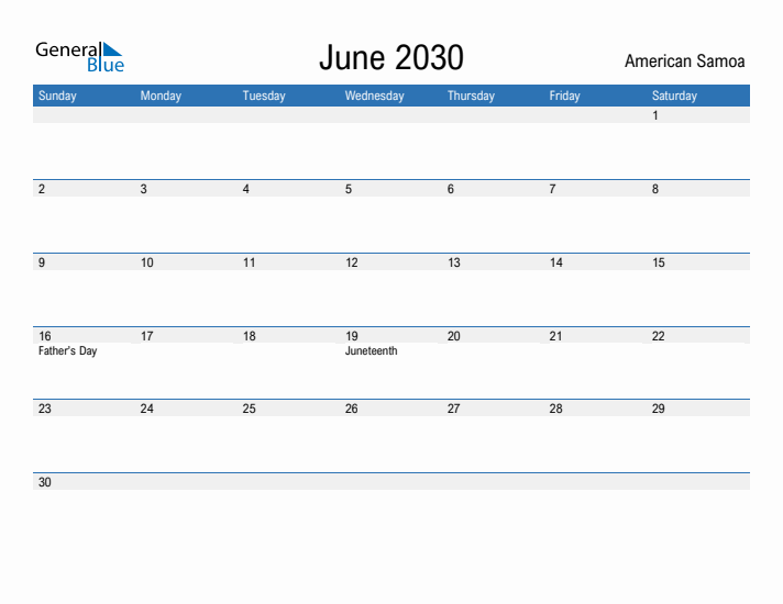 Fillable June 2030 Calendar