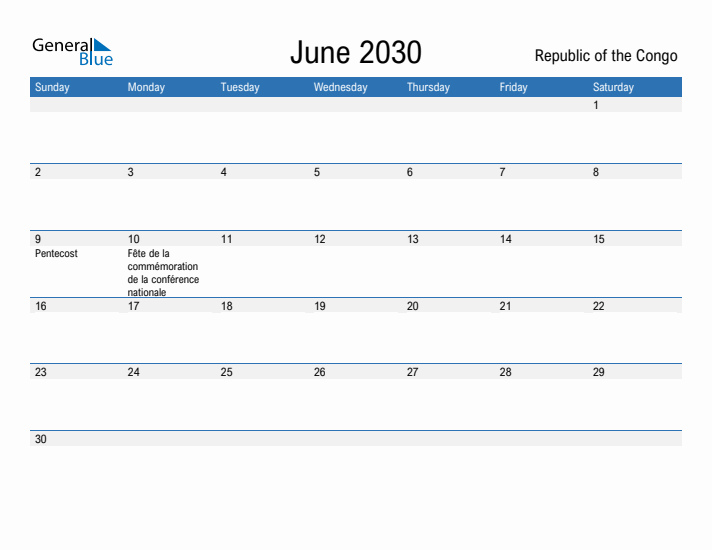 Fillable June 2030 Calendar