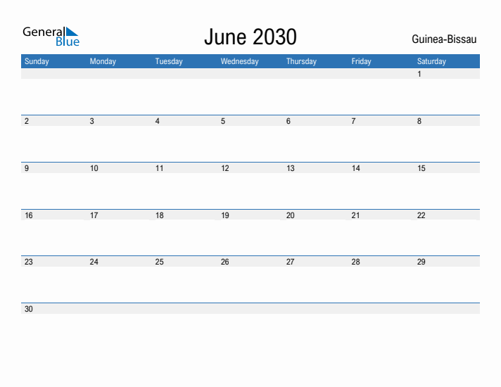Fillable June 2030 Calendar