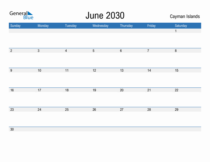 Fillable June 2030 Calendar