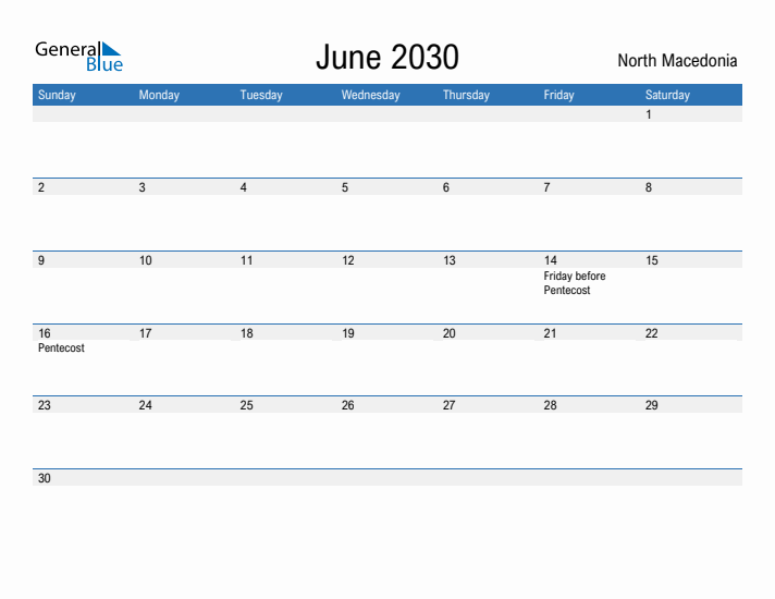 Fillable June 2030 Calendar