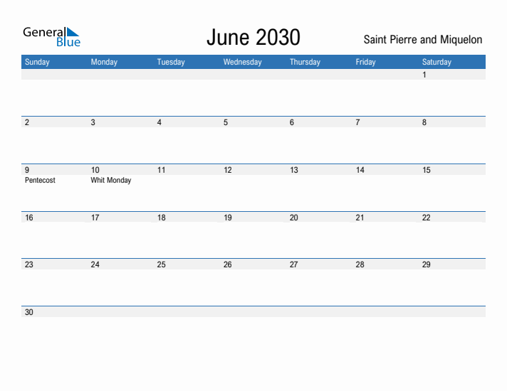 Fillable June 2030 Calendar