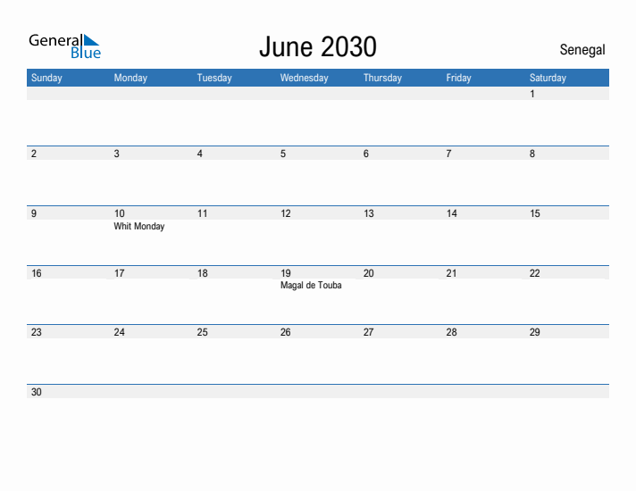 Fillable June 2030 Calendar
