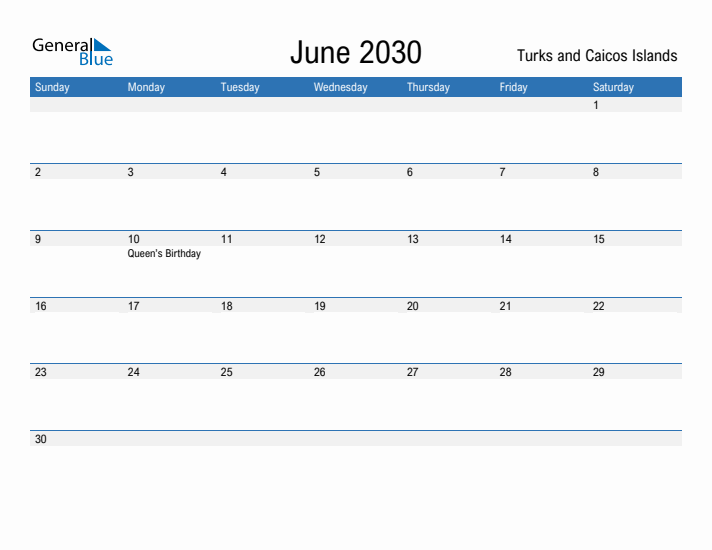 Fillable June 2030 Calendar