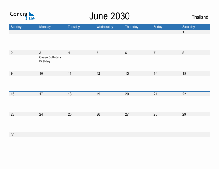 Fillable June 2030 Calendar