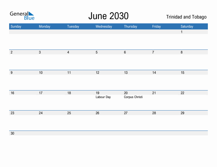 Fillable June 2030 Calendar