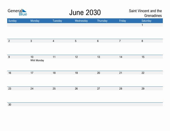 Fillable June 2030 Calendar
