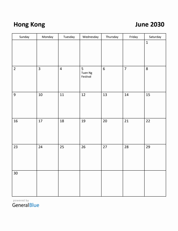 June 2030 Calendar with Hong Kong Holidays