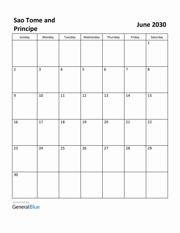 June 2030 Calendar with Sao Tome and Principe Holidays
