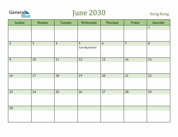 June 2030 Calendar with Hong Kong Holidays