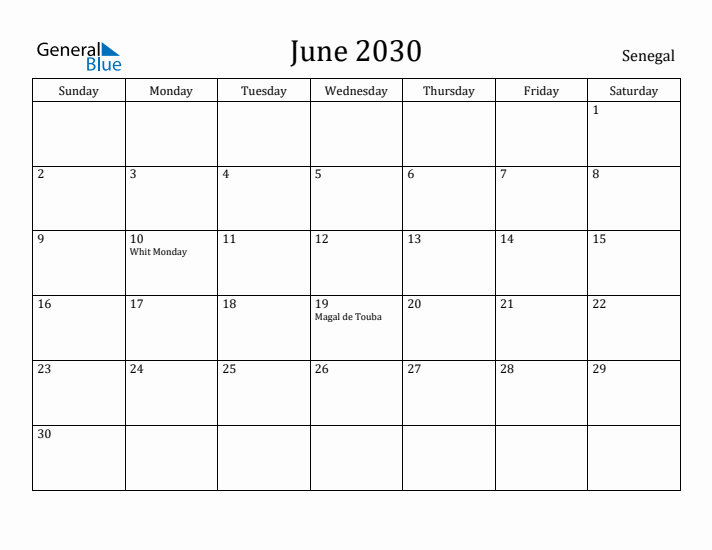 June 2030 Calendar Senegal