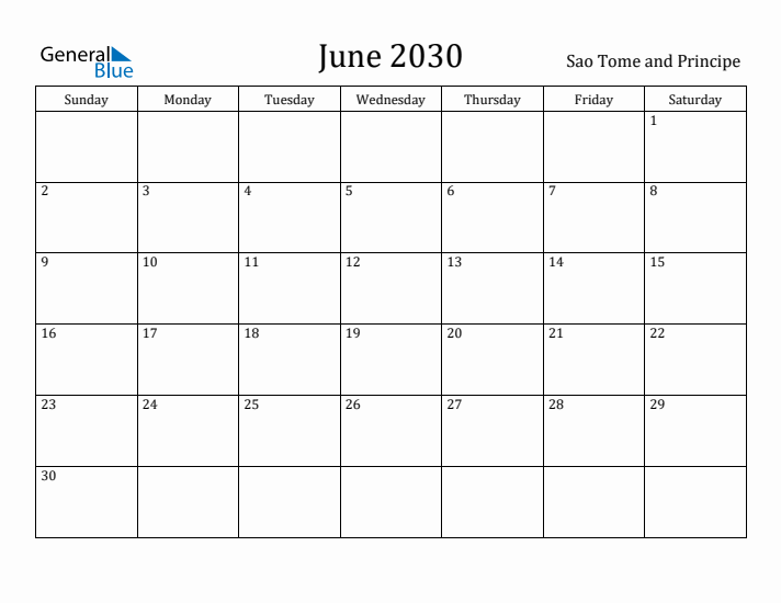 June 2030 Calendar Sao Tome and Principe