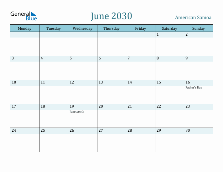 June 2030 Calendar with Holidays