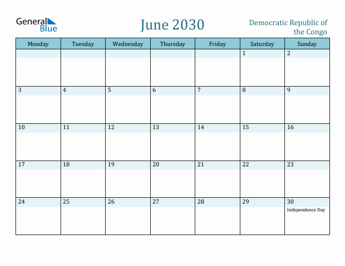 June 2030 Calendar with Holidays