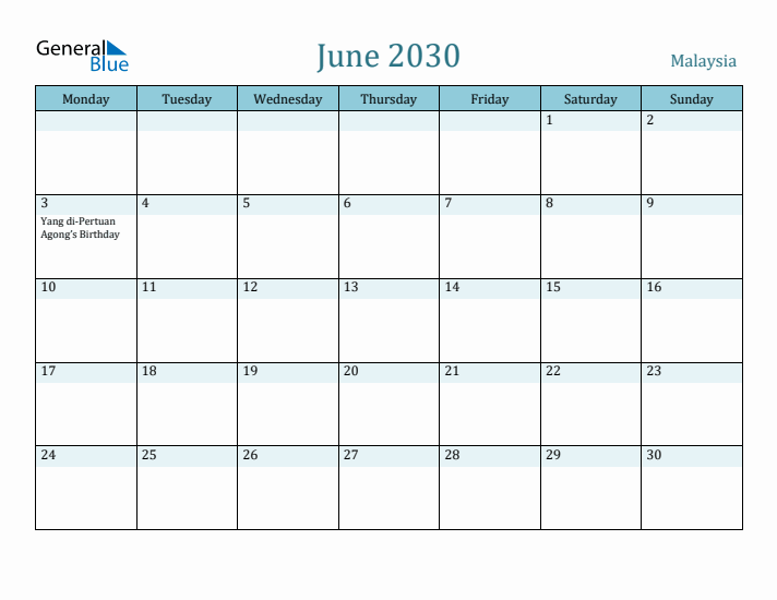 June 2030 Calendar with Holidays