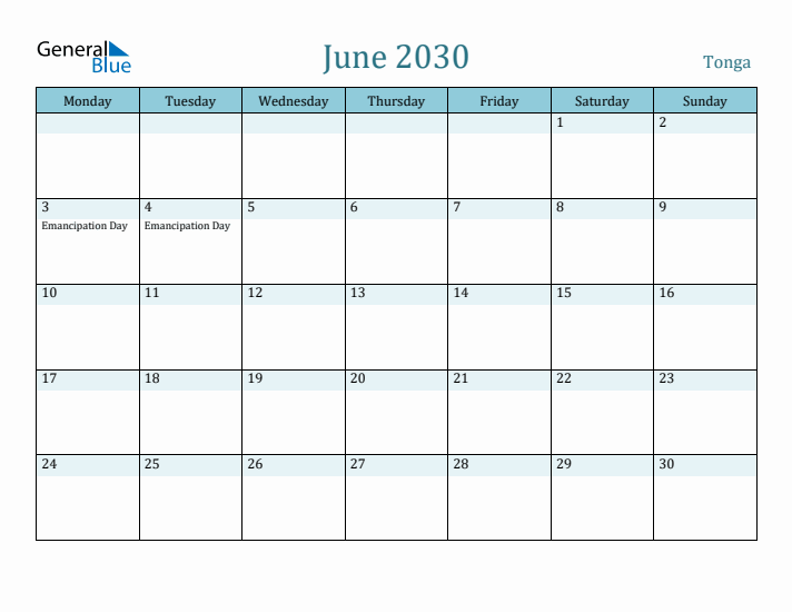 June 2030 Calendar with Holidays
