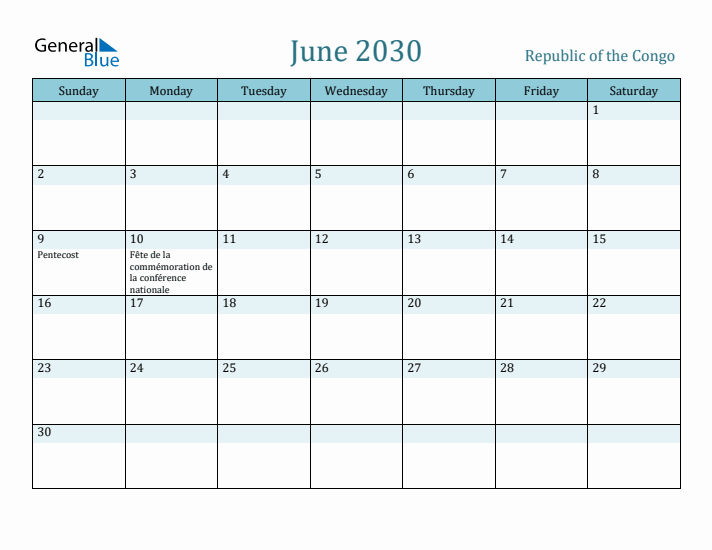 June 2030 Calendar with Holidays