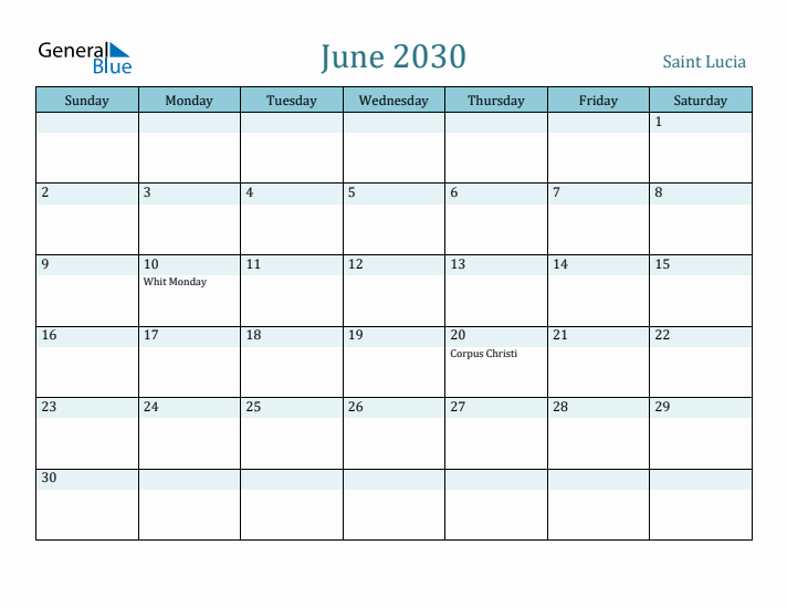 June 2030 Calendar with Holidays