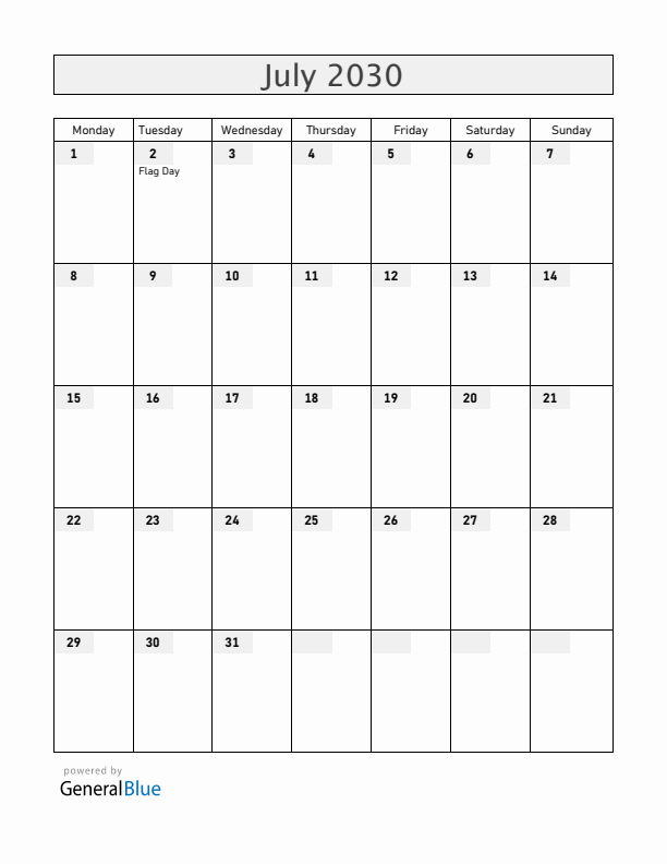 Curacao July 2030 Calendar with Holidays