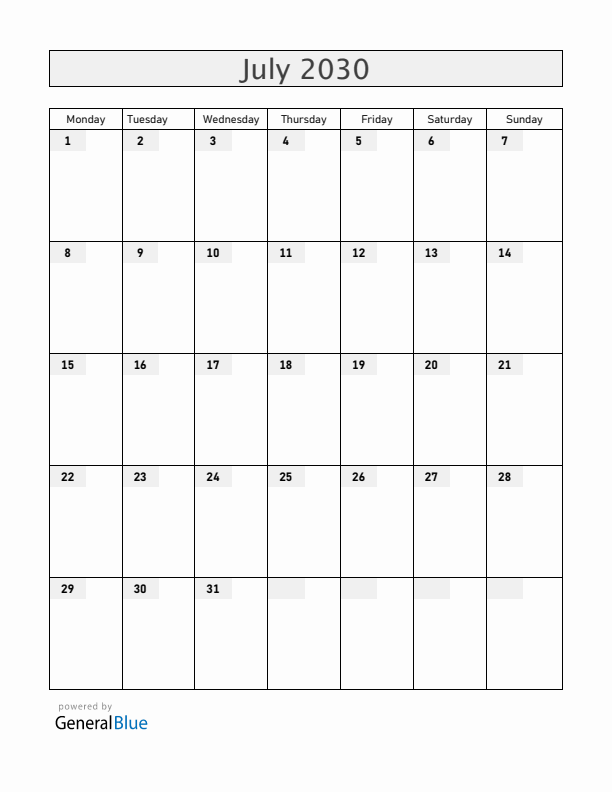 New Zealand July 2030 Calendar with Holidays