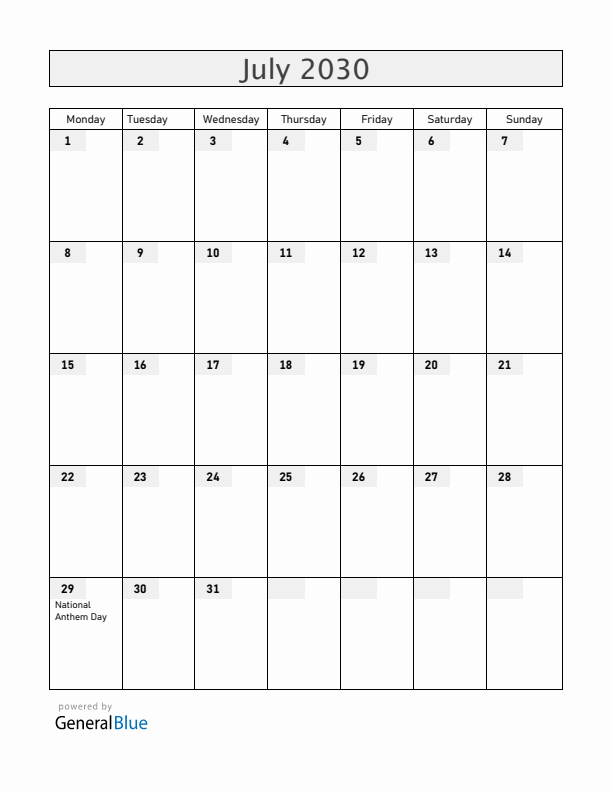 Romania July 2030 Calendar with Holidays