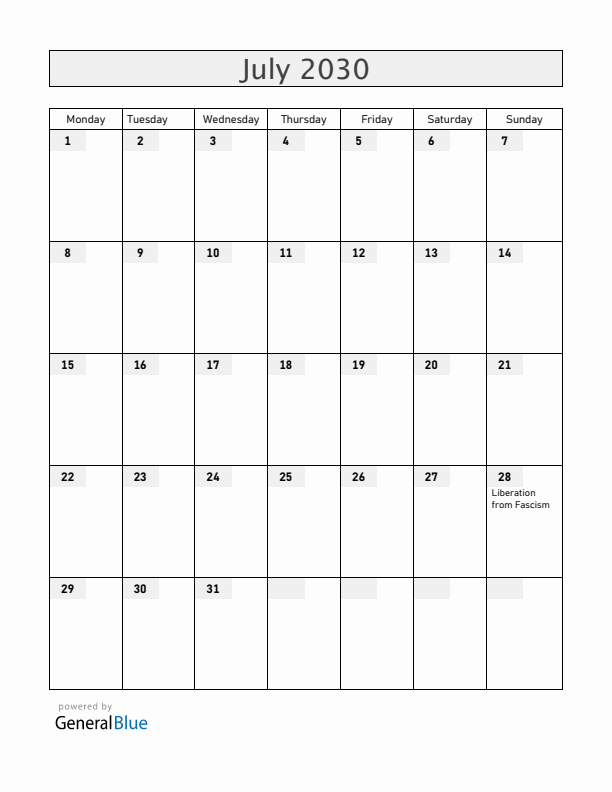 San Marino July 2030 Calendar with Holidays
