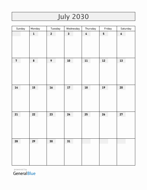 Luxembourg July 2030 Calendar with Holidays