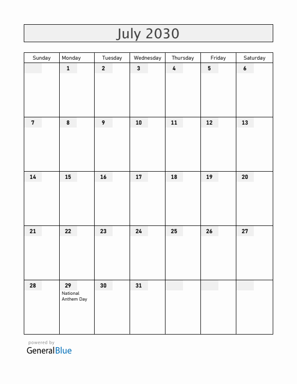 Romania July 2030 Calendar with Holidays