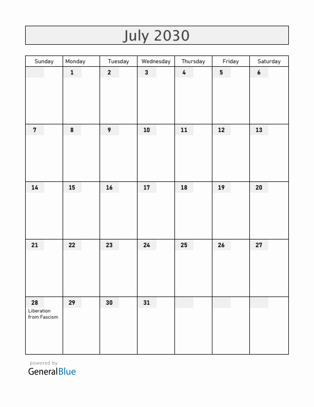San Marino July 2030 Calendar with Holidays