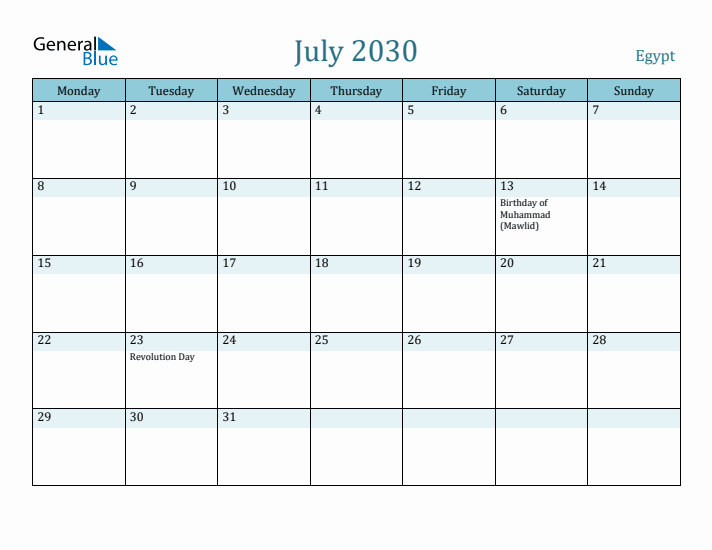 July 2030 Calendar with Holidays