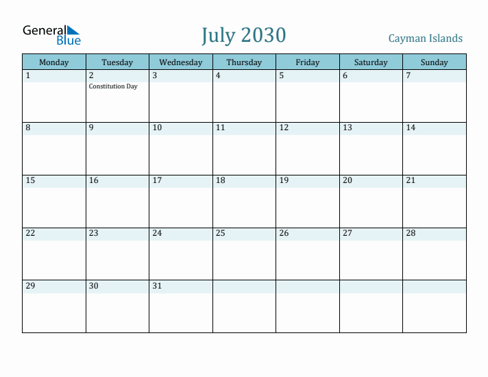 July 2030 Calendar with Holidays