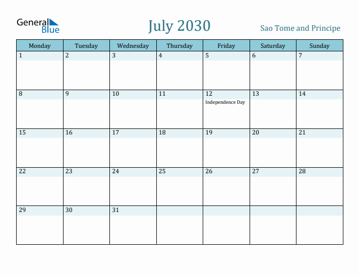 July 2030 Calendar with Holidays