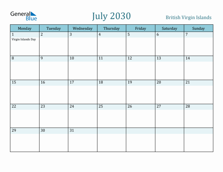 July 2030 Calendar with Holidays