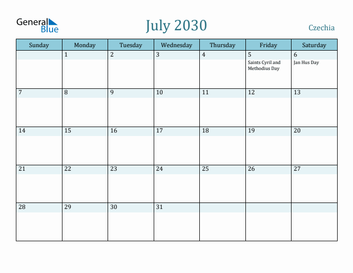 July 2030 Calendar with Holidays