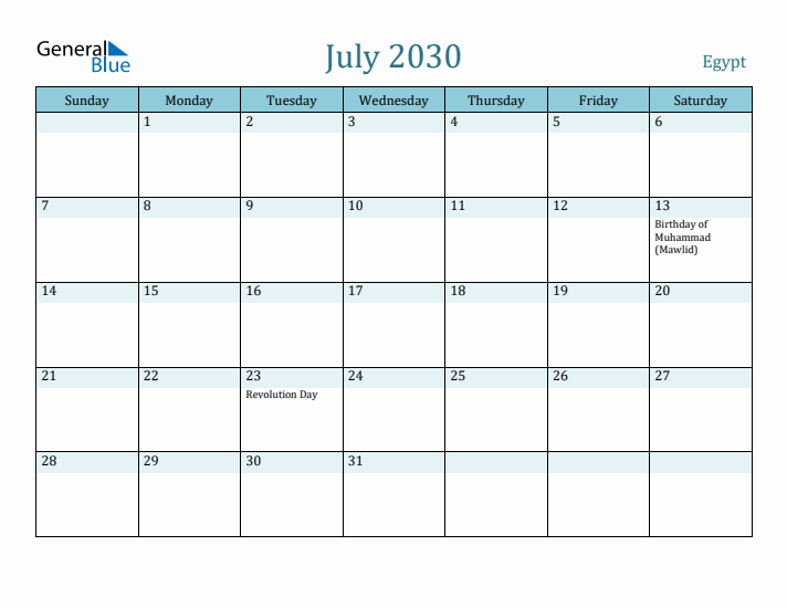 July 2030 Calendar with Holidays