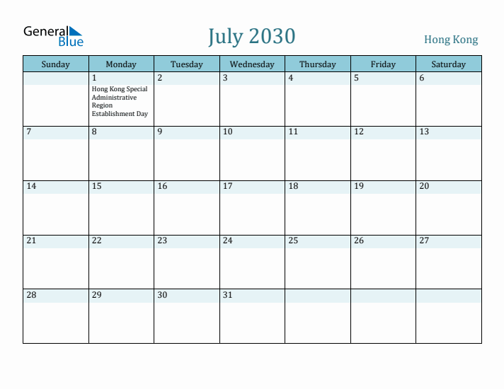 July 2030 Calendar with Holidays
